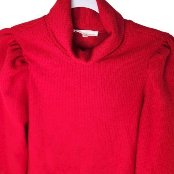 JUNE & HUDSON Christmas Red Puff Sleeve Turtleneck Sweater Holiday Women's Small - Picture 3 of 7